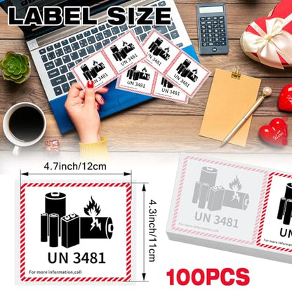 Dunzoom 100 Pcs UN3481 Battery Labels Lithium Caution 4.7" X 4.3" - color: Un3481, size: 4.7" X 4.3"