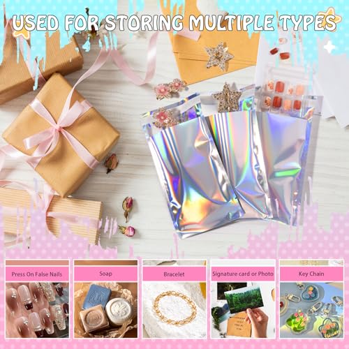 FUNFERY 4x6 in Holographic Mylar Poly Mailers Self Sealing Adhesive Bag - color: Holographic Self Adhesive-100P, size: 4x6 inch