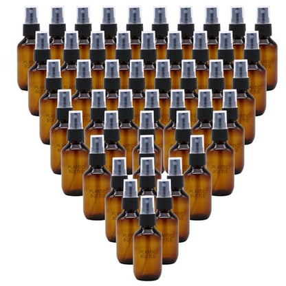 SYNTECSO 48 Pack 2oz Amber Plastic Spray Bottles, Fine Mist Spray Bottles for Essential Oils, Water Spray Bottle for Hair Plant & Cleaning Solution - size: Plastic bottle - 48 Pack