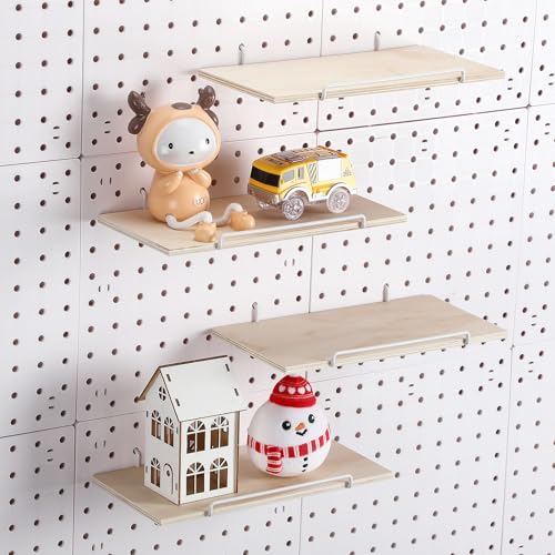 Wonderjune 4 Pcs Wooden Pegboard Shelves, Brown, 9.84 x 5 Inch - color: Brown, size: 9.84 x 5 Inch