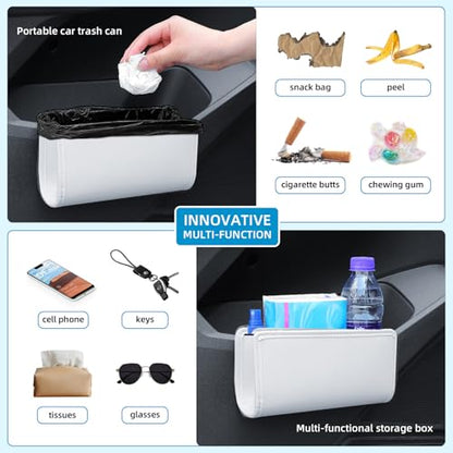 Car Trash Can, Universal Leather Foldable Leakproof Garbage Bins Car Door Organizer Holder (White) - color: White