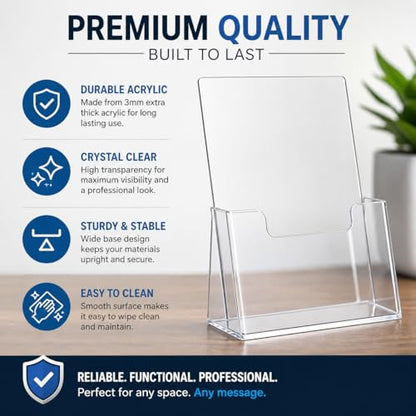 TRAKAS& 8.5 x 11 inch Clear Brochure Holders, 3mm Thick, 12 Pieces, Acrylic Sign Holder, Document Holder, 10 Pieces of Double-Sided Adhesive Tape Dots Included, Acrylic Stand, Brochure Display Stand.