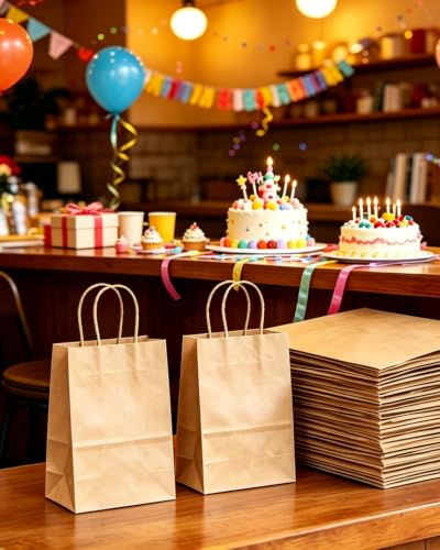 qiqee 100-Pcs Small Size Paper Gift Bags with Handles Bulk 8.26"×6"×3.15" Brown Gift Bags Multiple Uses - size: Small - 100 Packs