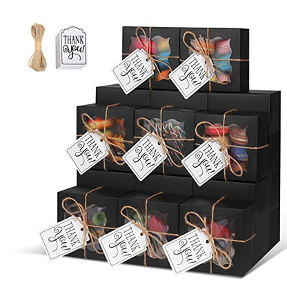 KPOSIYA 10pcs Small Cookie Boxes with Window, 4x4x2.5 Balck Bakery Box - color: Black, size: 10