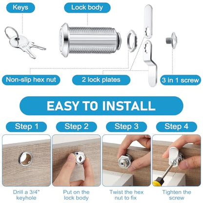 Kenning 24 Sets 1-3/8'' Fits on 1.1'' Max Cabinet Locks with Keys for Secure Drawer Mailbox Rv Storage Box Replacement Lock, Zinc Alloy - size: 1-3/8 Inch