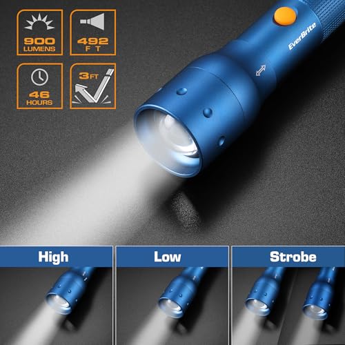 EverBrite Tactical Flashlight, 900 Lumen Zoomable, 3 Light Modes - color: Blue, size: Large