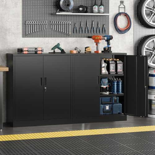 Metal Storage Cabinet,36" Locking Cabinet with 2 Adjustable Shelves - color: Black, size: 36"H×32"W×16"D