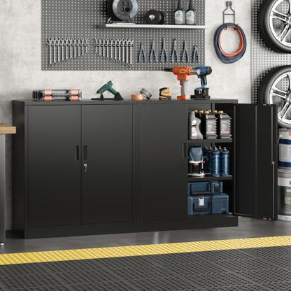 Metal Storage Cabinet,36" Locking Cabinet with 2 Adjustable Shelves - color: Black, size: 36"H×32"W×16"D