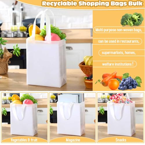 Windyun 50 Pcs Reusable Tote Bag Bulk 8 x 4 x 10 Inch, White - color: White