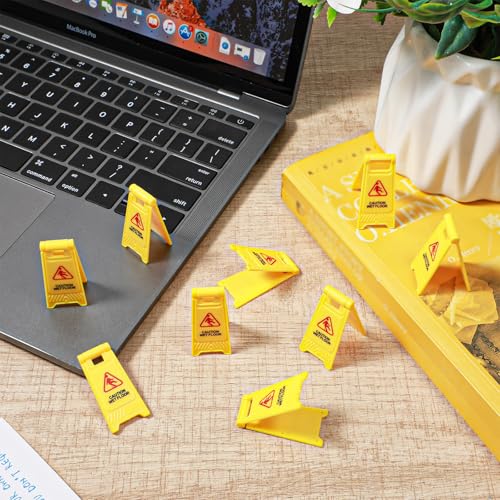 TIESOME 12Pcs Yellow Mini Caution Wet Floor Signs, Double Sided Safety Warning Sign Mini Traffic Sign for Indoor Outdoor Use