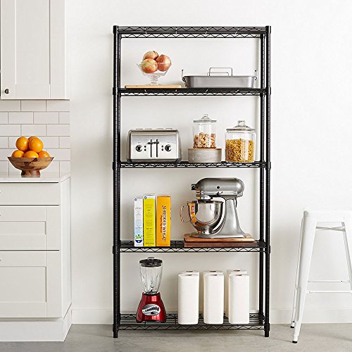 5-Tier Shelf, Adjustable Wire Metal Rack Shelving, Heavy Duty Standing Storage Shelves, Garage, Kitchen, Office, Bathroom, Shelfs Easy Assembly, 35" W x 14" D x 71" H, Black - color: Black, size: 5-tier 35.43"W x 13.78"D x 70.87"H
