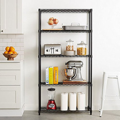 5-Tier Shelf, Adjustable Wire Metal Rack Shelving, Heavy Duty Standing Storage Shelves, Garage, Kitchen, Office, Bathroom, Shelfs Easy Assembly, 35" W x 14" D x 71" H, Black - color: Black, size: 5-tier 35.43"W x 13.78"D x 70.87"H