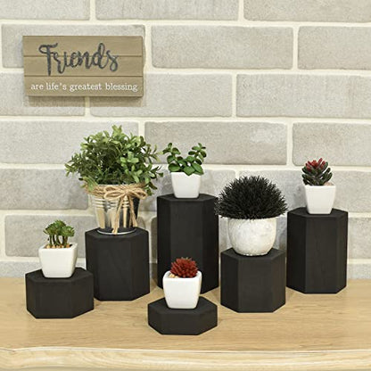 MOOCA 6-Piece Wood Hexagon Jewelry Display Stand Risers for Accessories - color: Black, 6 Pieces