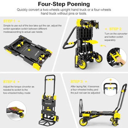 2-in-1 Foldable Hand Truck Dolly,330lb Cart Retractable,4& 2 Wheel,Yellow - color: Yellow, size: 330lbs