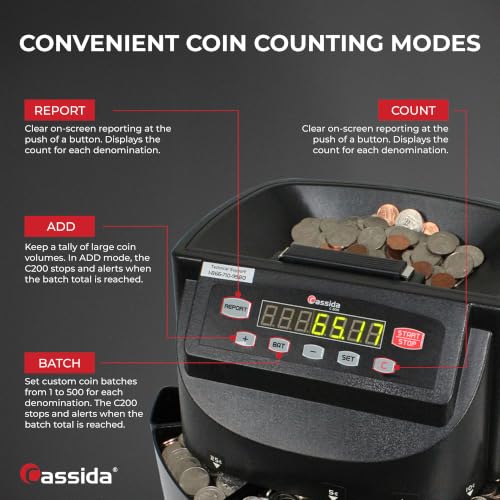 Cassida C200 Coin Sorter, Counter and Roller - size: Medium (300 coins)