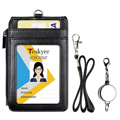 Teskyer ID Badge Holder with Retractable Lanyard, Lanyard Wallet, Black - color: Black #02, size: 3.1" x 4.7"