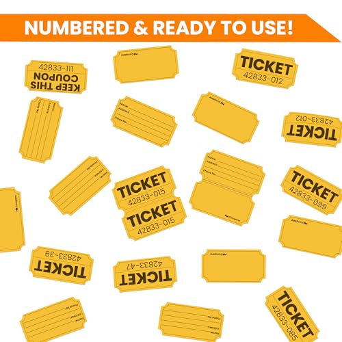 PM Company 2000 Pcs (1000 Pairs) Raffle Tickets Double Roll, 50/50 Yellow - color: Yellow