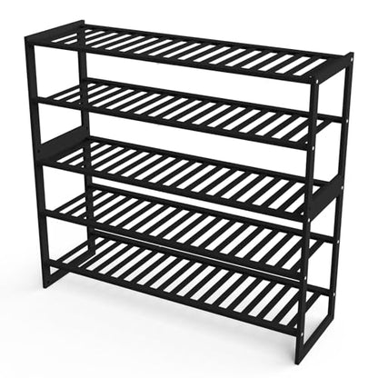 Jripae 5 Tier 32.5*10.5*30.3in Bamboo Shoe Rack for Closet Entryway Bedroom - color: Black, size: 5-tier 32.5*10.5*30.3inch