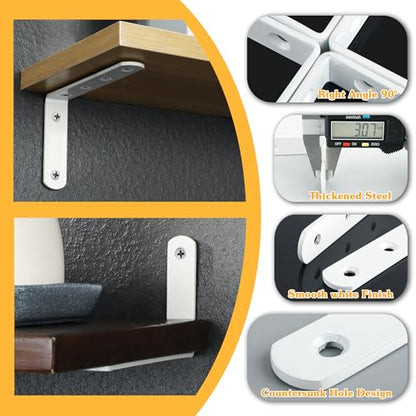Alise 12Pcs Floating Shelf Brackets, White Heavy Duty L Bracket for Shelves - color: White, size: (12P) 5x3x0.72 inch