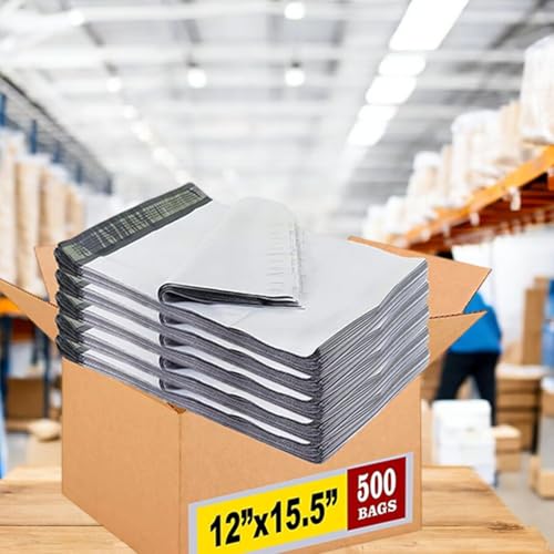 iMBAPrice 500 - 12 x 15.5 Premium Matte Finish White Poly Mailers Envelopes Bags (iMBA-5PM-500) - size: 12.5x15.5, style: Master Carton