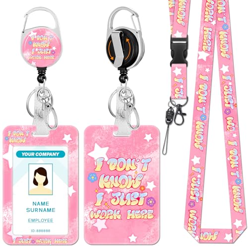 Hancynir Quote Lanyards for Id Badges, Badge Holder Retractable Reel Clip - color: I Dont Know Pink