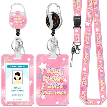 Hancynir Quote Lanyards for Id Badges, Badge Holder Retractable Reel Clip - color: I Dont Know Pink