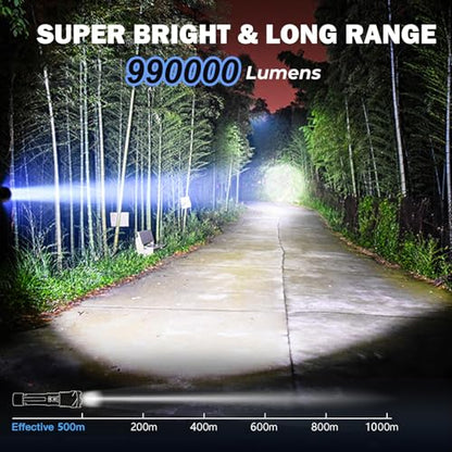 Cinlinso Flashlight High Lumens Rechargeable 2 Pack, 90000 Lumen Super Bright Led Flashlights with 7 Light Modes, IPX6 Waterproof, Powerful Handheld Flash Light for Camping Home Emergencies