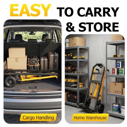 4 in 1 Folding Hand Truck, 1000lbs Capacity Dolly Cart Industrial Convertible Heavy Duty with Retractable Handle and 4 Rubber Wheels, Collapsible Cart for Moving Home, Office, Warehouse - color: Black-1000