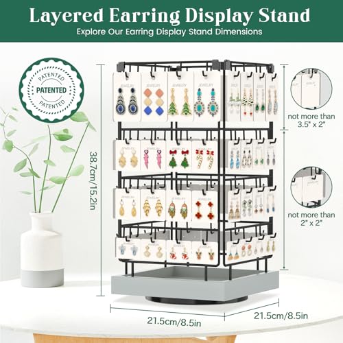 EsLuker.ly Rotating Earring Display Holder Stand for Vendors Selling, Light Grey - color: Light Grey+Black