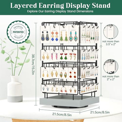 EsLuker.ly Rotating Earring Display Holder Stand for Vendors Selling, Light Grey - color: Light Grey+Black