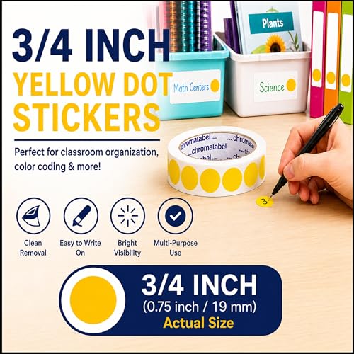 ChromaLabel Removable Dot Stickers, 3/4 Inch Yellow, 1000/Roll - color: Yellow, size: 3/4"