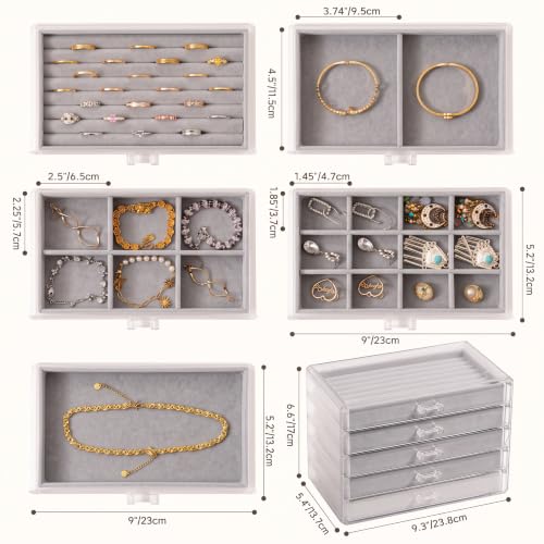 Frebeauty Acrylic Jewelry Box,5-Layer Jewelry Organizer with Drawers - color: Grey