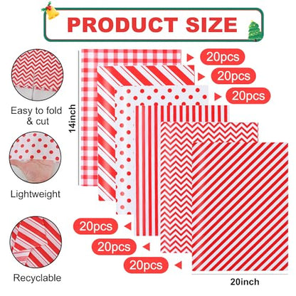 BEISHIDA 120 Sheets Red White Tissue Paper Bulk for Gift Wrapping Gift Bags - color: 6rw120