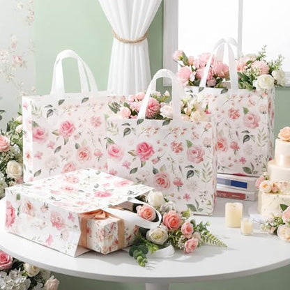 Abbylike 30 Pcs Pink Flower Gift Bags Bulk Reusable Tote Bags Bulk - style: Pink Flower