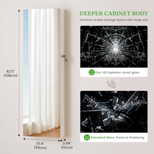 HNEBC Over the Door Organizer, Jewelry Cabinet with Lights,White - color: 21-White