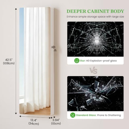HNEBC Over the Door Organizer, Jewelry Cabinet with Lights,White - color: 21-White
