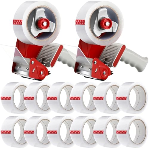Dunzoom 2 Pack Packing Tape Dispenser Gun, 12 Rolls 2 Inch, Red - color: Red