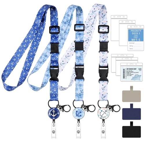3-Pack Adjustable Cruise Lanyards with Badge Holders and Phone Tabs - color: Style C