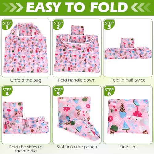 Weewooday 18 Pcs Grocery Bags Foldable Reusable Shopping Bags Washable Nylon Bag for Farmers Market Groceries - style: Lovely Style