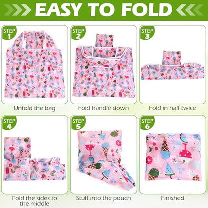 Weewooday 18 Pcs Grocery Bags Foldable Reusable Shopping Bags Washable Nylon Bag for Farmers Market Groceries - style: Lovely Style