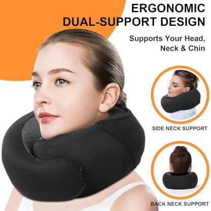 Travel Pillow - Hooded Neck Pillow Airplane Memory Foam Filling - color: Black