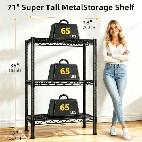 Lab Cosi 3 Tier Narrow Shelf 18.5" W Black Wire Rack, Adjustable Metal Storage Organizer for Bathroom Kitchen Entryway, Freestanding Shelf Unit - size: 18.5"W x 35"H x 12"D