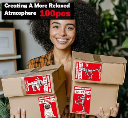 Large Funny Fragile Stickers – 6x4 inch Humorous Mummy & Dog 'Handle with Care'Packing Labels for Shipping, Moving & Gift Boxes - style: 4*6 inch fragile