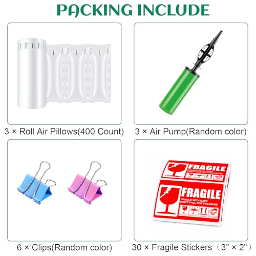 Air Pillows for Shipping with Hand Pump - 1200 Count 3.54 x 7.87 in 150 Gallons Air Cushion– Inflatable Air Bags - Box Filler Packing Materials - Alternative to Packing Peanuts & Bubble Wrap - color: Deflated (Pump included), size: 1200 Count