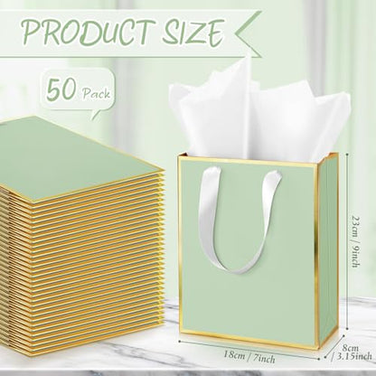 Yeaqee 50 Pcs Metallic Paepr Gift Bags Bulk with Handles,Sage Green - color: Sage Green