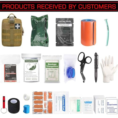 Ifak Trauma Kit, 74 Piece Upgrade Molle Refill Tactical First Aid Supplies - color: Tan