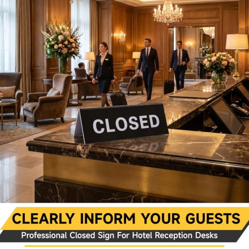 Lewtemi 3 Pcs Closed Desk Sign 3 x 8 Inch Double Sided Closed Tent Sign ABS Engraved Tabletop Display Symbol Black White Letter for Checkout Office Hotel Retail Counter Workspace