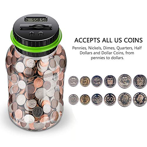 Digital Counting Money Jar, Digital Coin Counter with LCD Display Large Capacity Money Saving Box for Kids Adults as Gift on Christmas,Birthday (Green) - color: Green