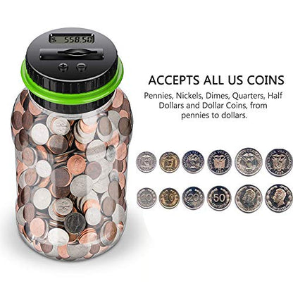 Digital Counting Money Jar, Digital Coin Counter with LCD Display Large Capacity Money Saving Box for Kids Adults as Gift on Christmas,Birthday (Green) - color: Green