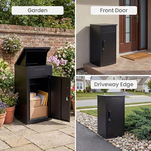 COSTWAY Large Outdoor Package Delivery Box Galvanized Steel Mailbox - size: 17.5" x 17.5" x 34"